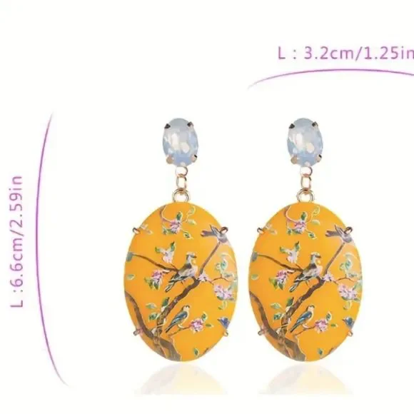✨🆕✨Beautifully Boho Vintage Inspired RED Happy Days Floral Birds Earrings ✨ - Picture 8 of 12